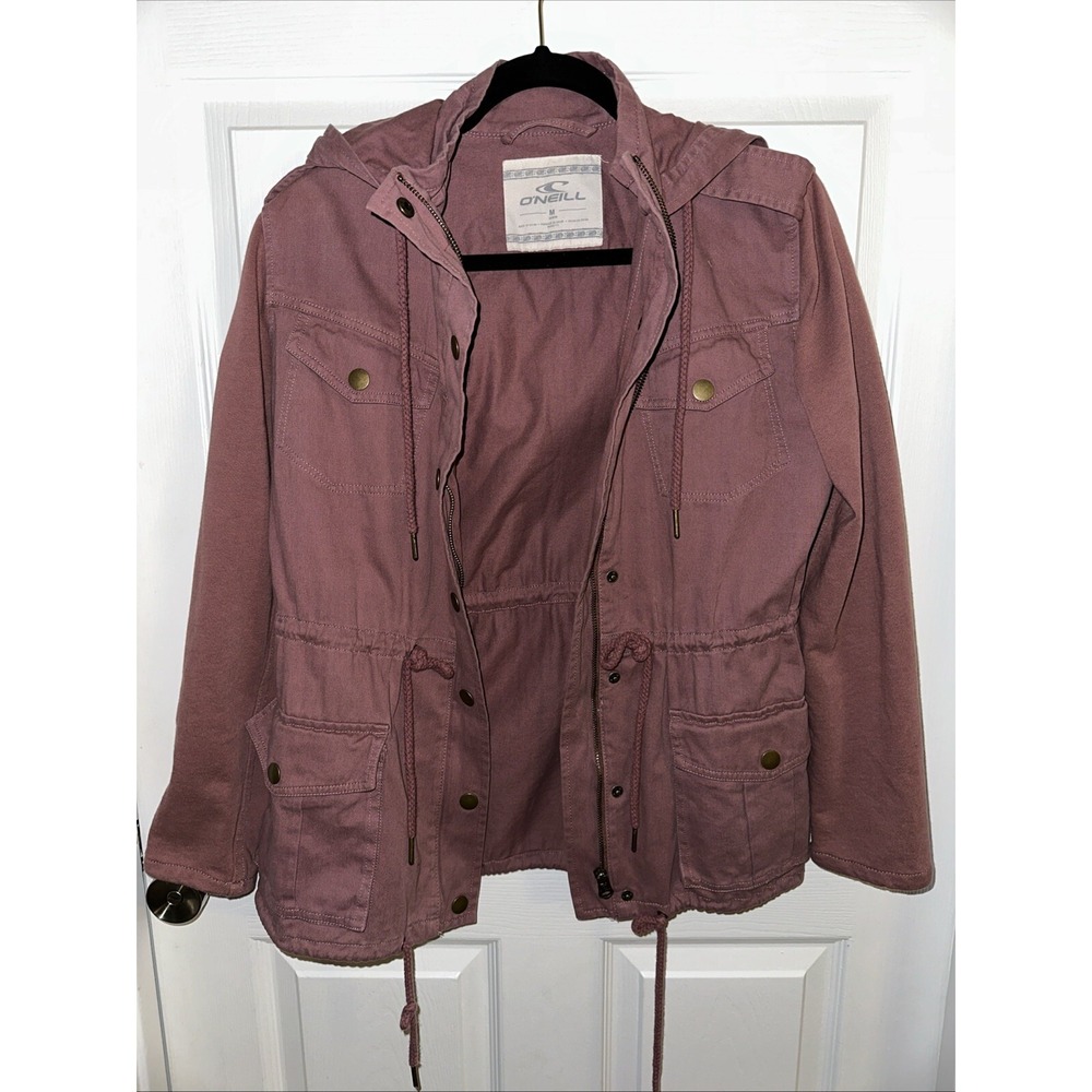 O'NEILL Size M Womens Full Zip Stand Collar Pockets Gathered Waist Jacket